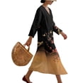 thumbnail image 3 of DISNIMO Flower Moon Printed Maxi Dresses for Women Loose V Neck Dress Lightweight 3/4 Sleeve Midi Dress Fashion Long Shift Dresses, L, 3 of 6