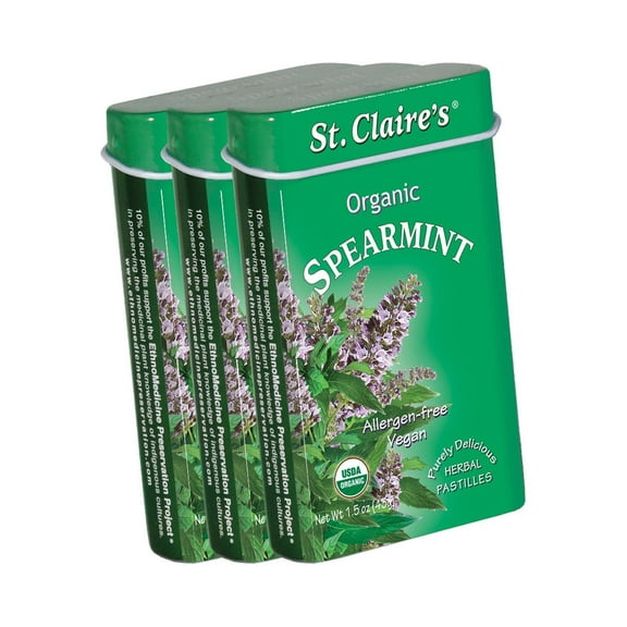 St. Claire's Organic Breath Mints, (Spearmint, 1.5 Ounce Tin, Bundle of 3) | Gluten-Free, Vegan, GMO-Free, Plant-based, Allergen-Free | Made in the USA in a Dedicated Allergen-Free Facility
