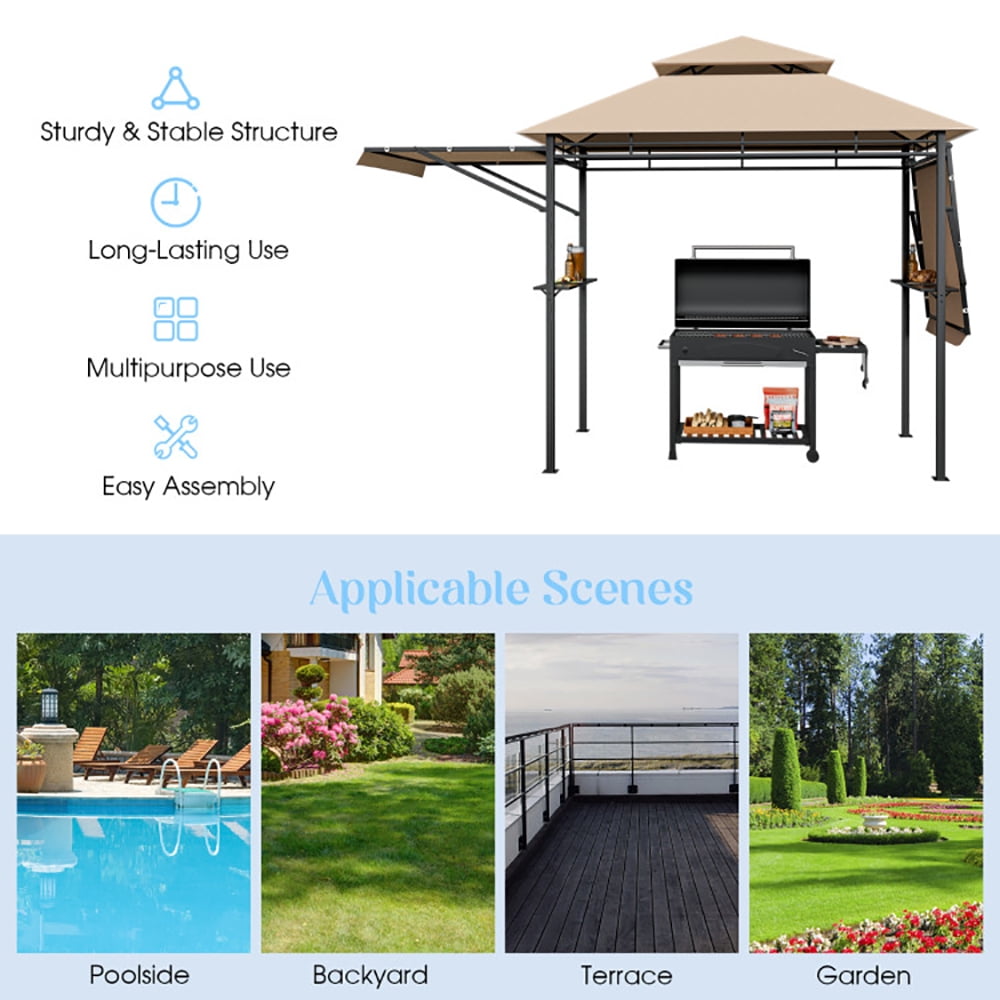 Aimee Lii 13.5 x 4 Feet Patio BBQ Grill Gazebo Canopy with Dual Side Awnings, Backyard Canopy Gazebo, Beige