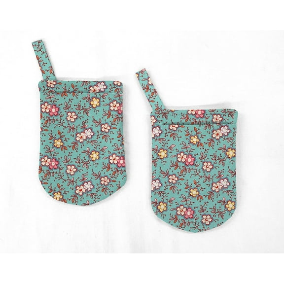 Spring Flowers Oven Mitts (Set Of 2) by Penny's Needful Things (Teal)