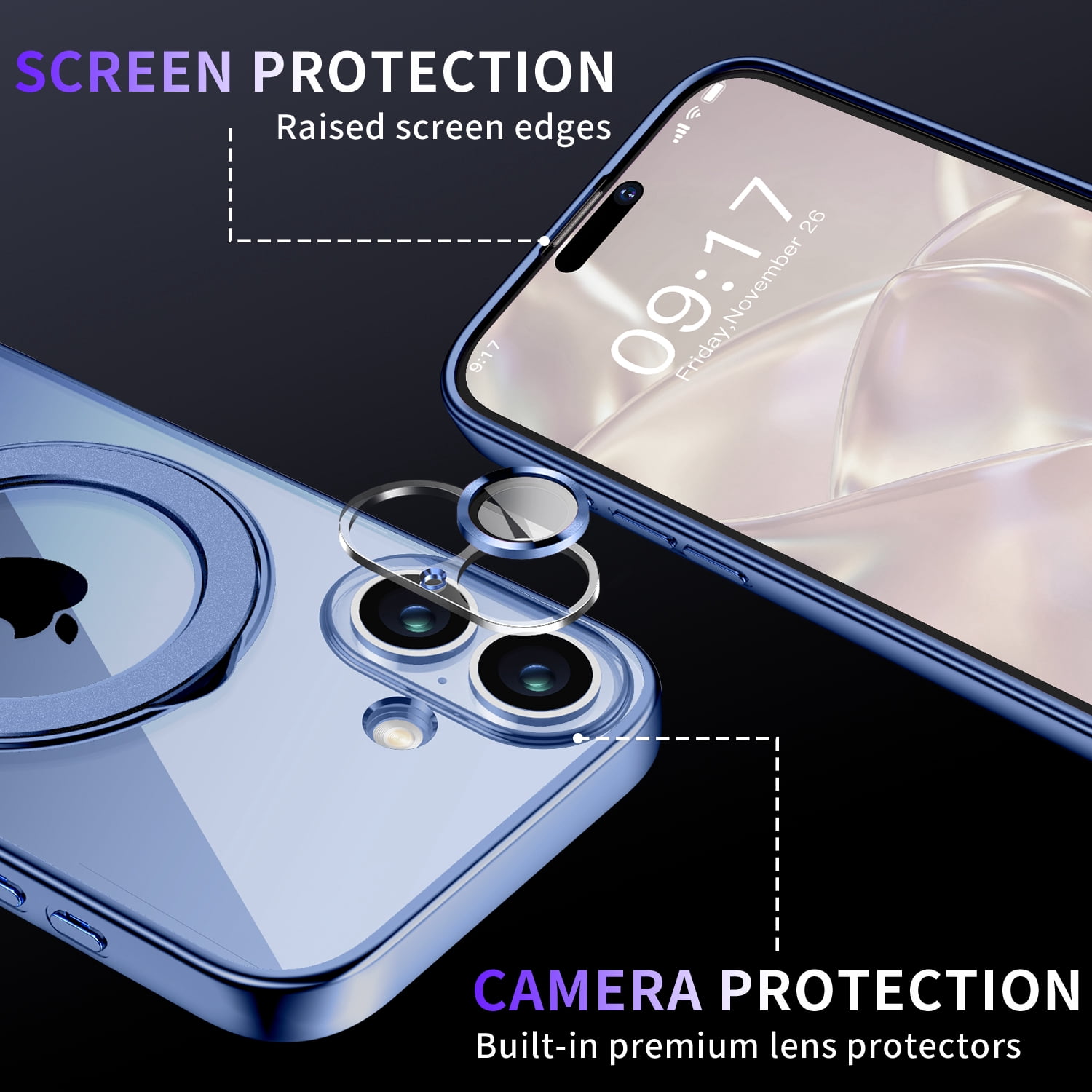 JETeacka Magnetic for iPhone 17 Case with Invisible Kickstand, MagSafe Compatible, Camera Protection, Shockproof Not Yellowing Slim Soft Cover, Blue