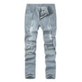 thumbnail image 2 of Oalirro Sweatpants for Men Mens Skinny Stretch Denim Pants Distressed Ripped Freyed Slim Fit Jeans Trousers, 2 of 9