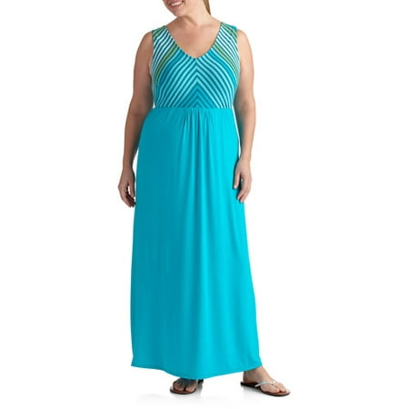 Faded Glory Women's Plus-Size Double V Striped Maxi Dress - Walmart.com