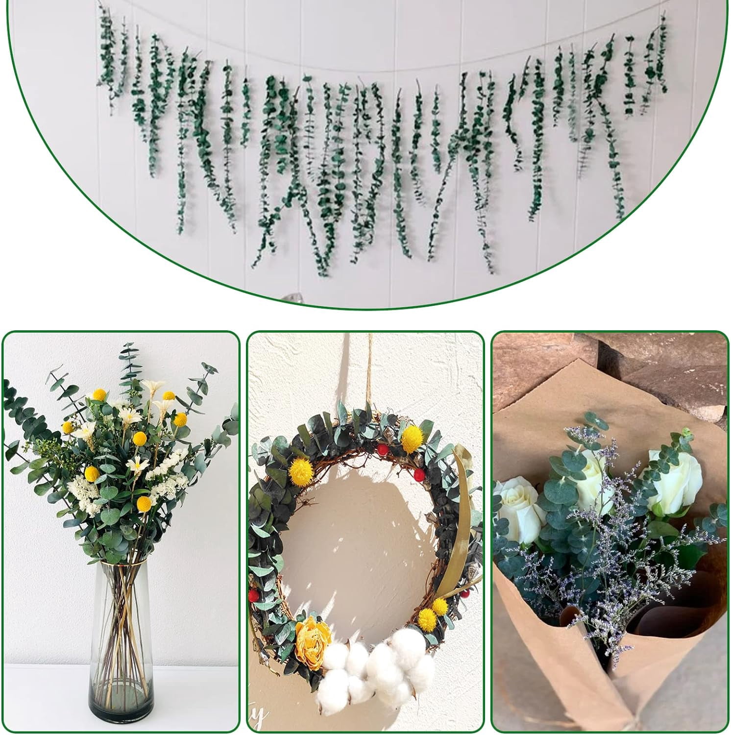 Natural Eucalyptus Bundle, 17'' Real Eucalyptus Plant Stems, Shower Eucalyptus Hanging,Vase Filler, Home Decor,Wedding Arrangements-Green,30 Pcs