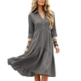 thumbnail image 6 of ClodeEU Women's Collar V Neck 3/4 Sleeve Tiered Mini Shirt Dress,Solid Loose Casual Dress Gray,Women's Plus L, 6 of 6