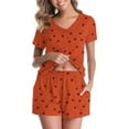 thumbnail image 5 of FRSASU Women Pajamas Set 2 Piece Cute Cherry Print Short Sleeve V Neck Top with Shorts Set Sleepwear with Pocket Orange M(M), 5 of 8