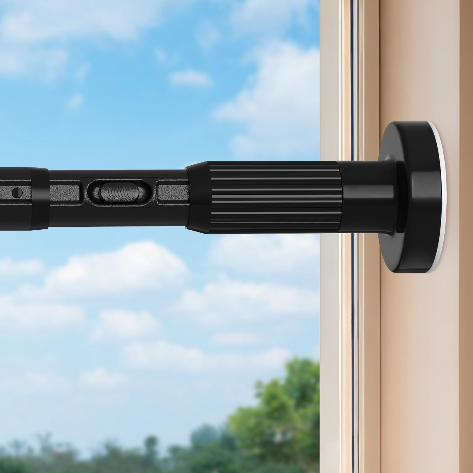 Ktinnead One-Push Tension Curtain Rod,94-122 in Extra Long Curtain Rods No Drill Adjustable Spring Shower Curtain Rod,Rustproof Steel for Window Patio Outdoor Bathroom,Matte Black