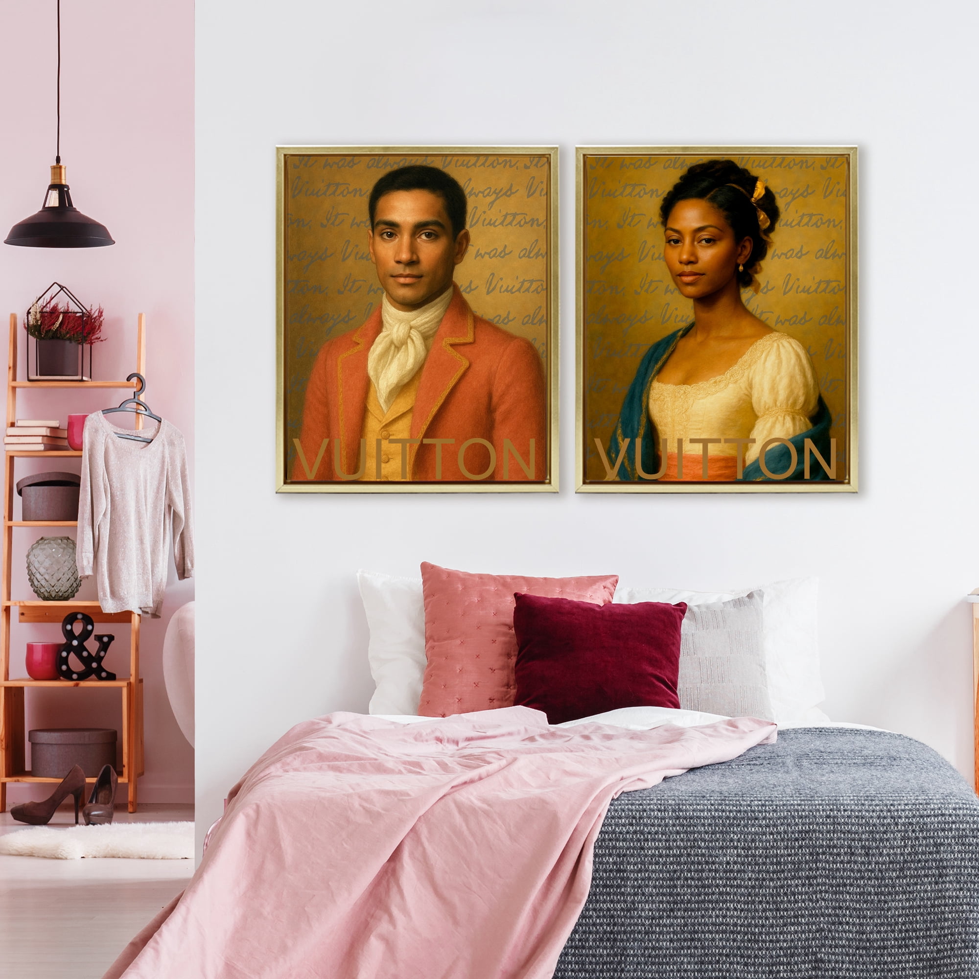 Stupell Industries Vintage Fashion Pair 2 Piece Gold Framed Floater Canvas Set, design by Grotto Studios