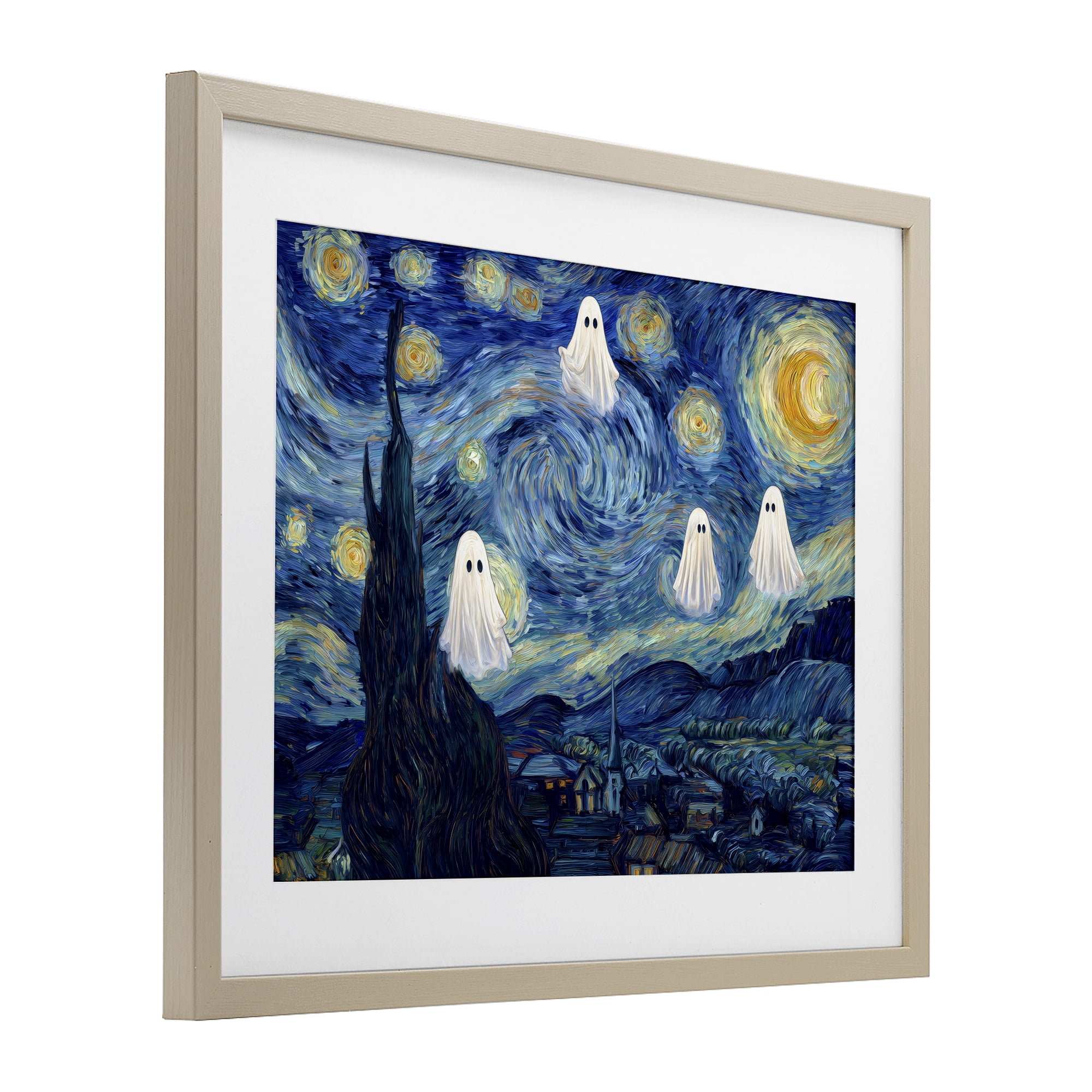 Classic Night Ghosties Birch Framed Print Under Glass, design by Arlington Prints