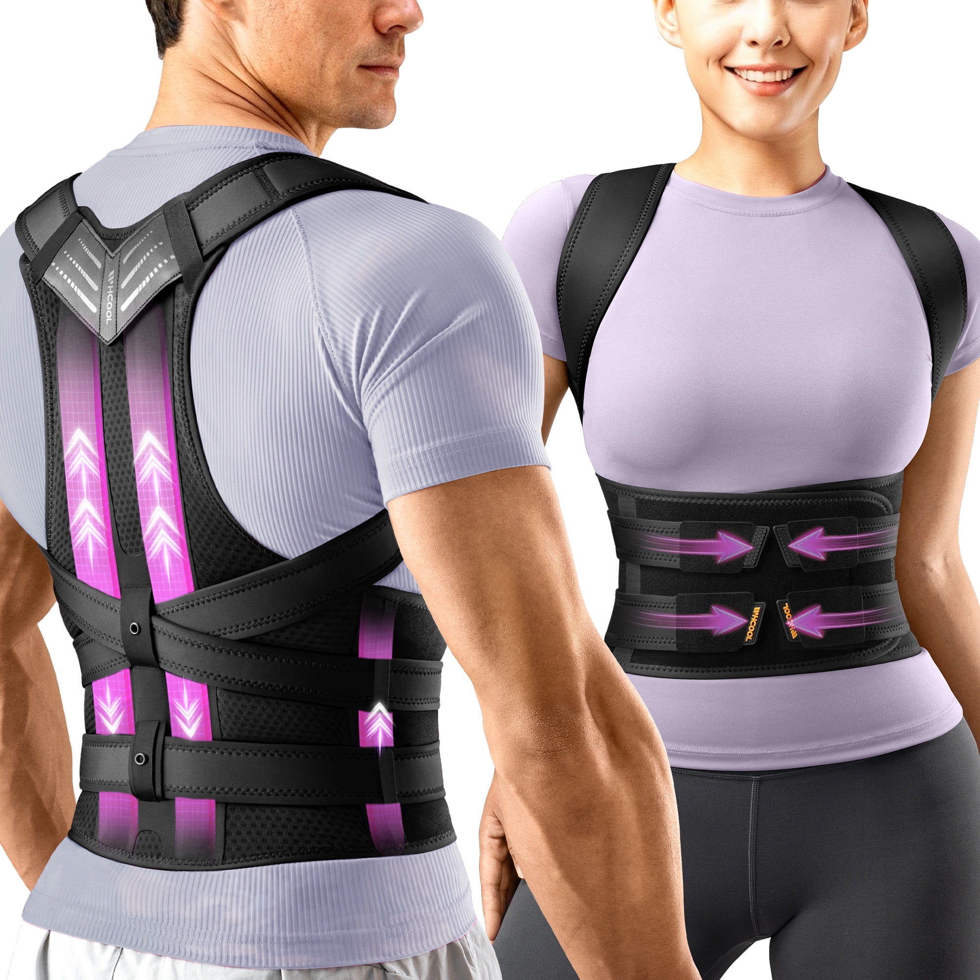 WHCOOL Posture Corrector for Men&Women - Back Brace for Upper and Lower Body Support - Adjustable Straightener with Pain Relief and Muscle Memory