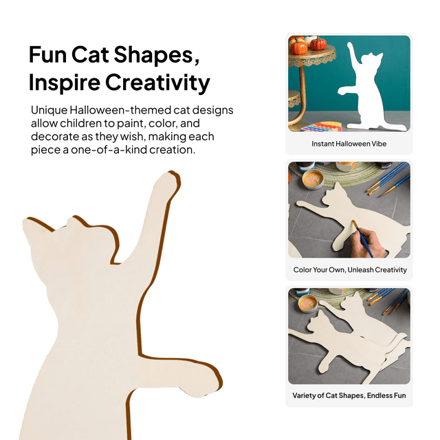 Elodie 4 Pieces Cat Cutouts Blank Wooden Slices for Drawing DIY Projects Decoration