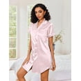 thumbnail image 5 of Ekouaer Womens Nightgown Silky Button Down Sleepshirts Short Sleeve Sleepwear Lightweight Nightshirts, 5 of 6