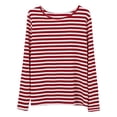 thumbnail image 6 of Luwomo Women Tshirt Crew Neck Long Sleeve Loose Knit Striped Regular Blouses, 6 of 6