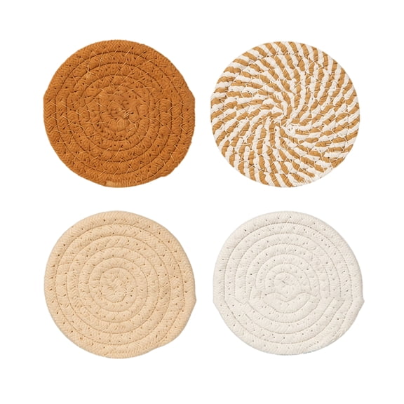 Round Woven Coasters, 4 Pack Heat Resistant Jute Coaster Set For Drinks Dining Table Home Decoration