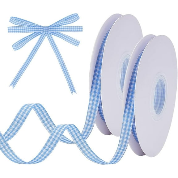 49.21 Yards Gingham Ribbons Polyester Buffalo Checker Ribbons 10mm Wide Blue Buffalo Checker Ribbon Spring Summer Thin Checkered Ribbon for Crafts Hair Accessories Gift Wrapping