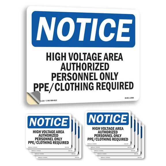 High Voltage Area Authorized Personnel Only OSHA Notice Vinyl Decal Label 10 Inch x 7 Inch - 10 Pack