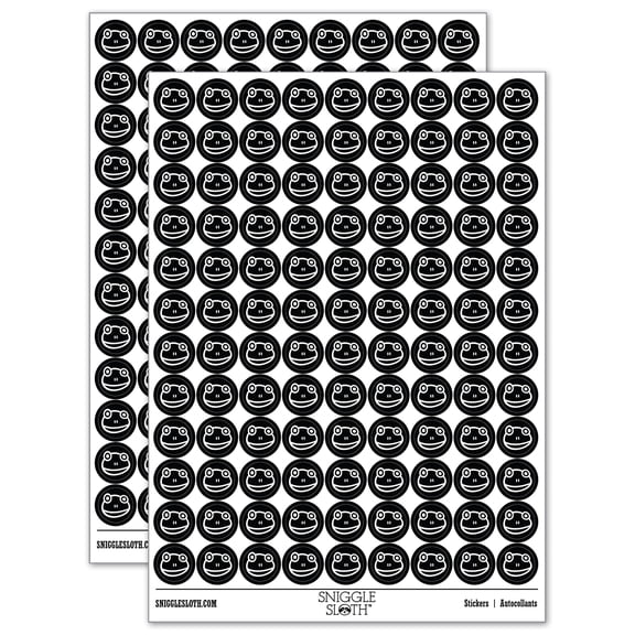 Cute Frog Face 200  Round Stickers - Black - Gloss Finish - 0.50" Size
