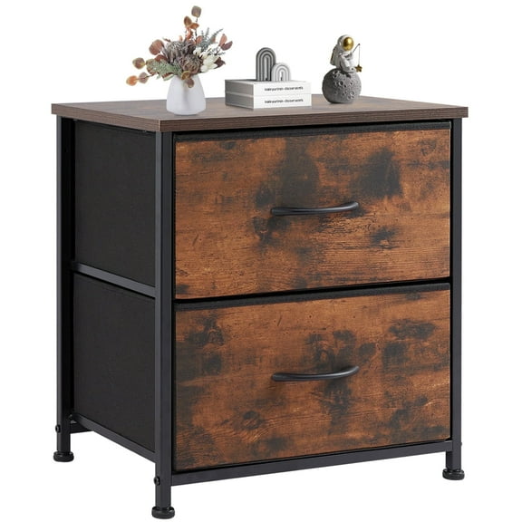 LIFERECORD 2-Drawer Dresser Fabric Storage Nightstand for Bedroom Living Room Rustic Brown