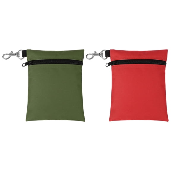 Uxcell Golf Tee Pouch, Zipper Golf Ball Bag 6.7 x 5in with Metal Lobster Claw Clip Storage Bag Waterproof - Fit for (Tees Balls/Valuables Holder/Men Women Golf Gift) 2Pcs & Army Green/Red