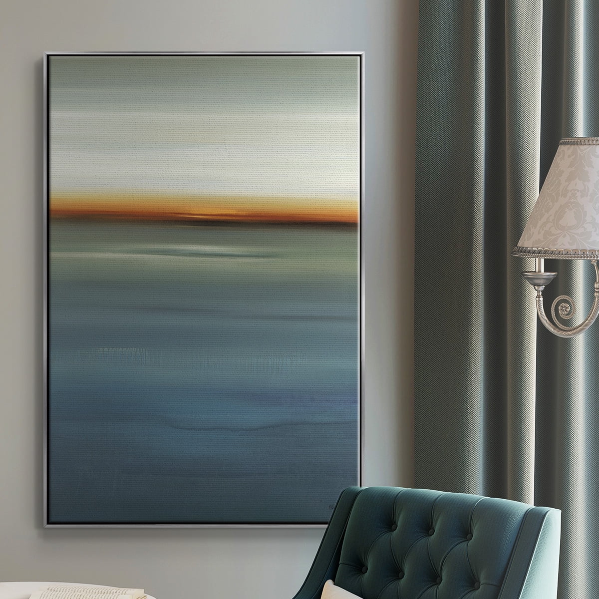 Beside the Blue I Framed Premium Gallery Wrapped Canvas - Ready to Hang - 27 x 41 - Silver Floating Frame