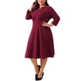 thumbnail image 4 of Vestido Plus Size Agnes Orinda para Mujeres, Casual, Invitada de Boda, Trabajo, Midi, Cuello en V Notch, Manga 3/4, Vestidos A-Line 4X Burdeos, 4 of 5