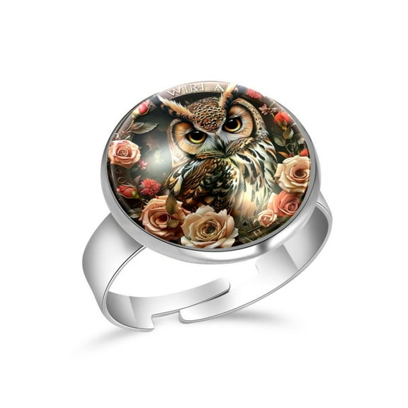 PhooArto Vintage Owl Flowers Stainless Steel Rings for Women, Open Adjustable Ring Promise Ring Jewelry Gifts
