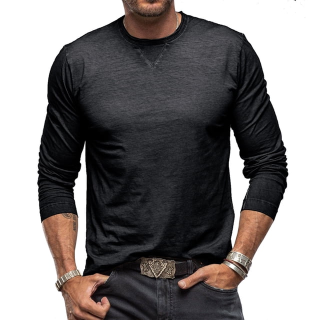Blusas y camisas de manga larga con cuello redondo para hombre, blusas casuales de moda de alta elasticidad, blusas de manga larga, blusas transpirables, blusas para hombre