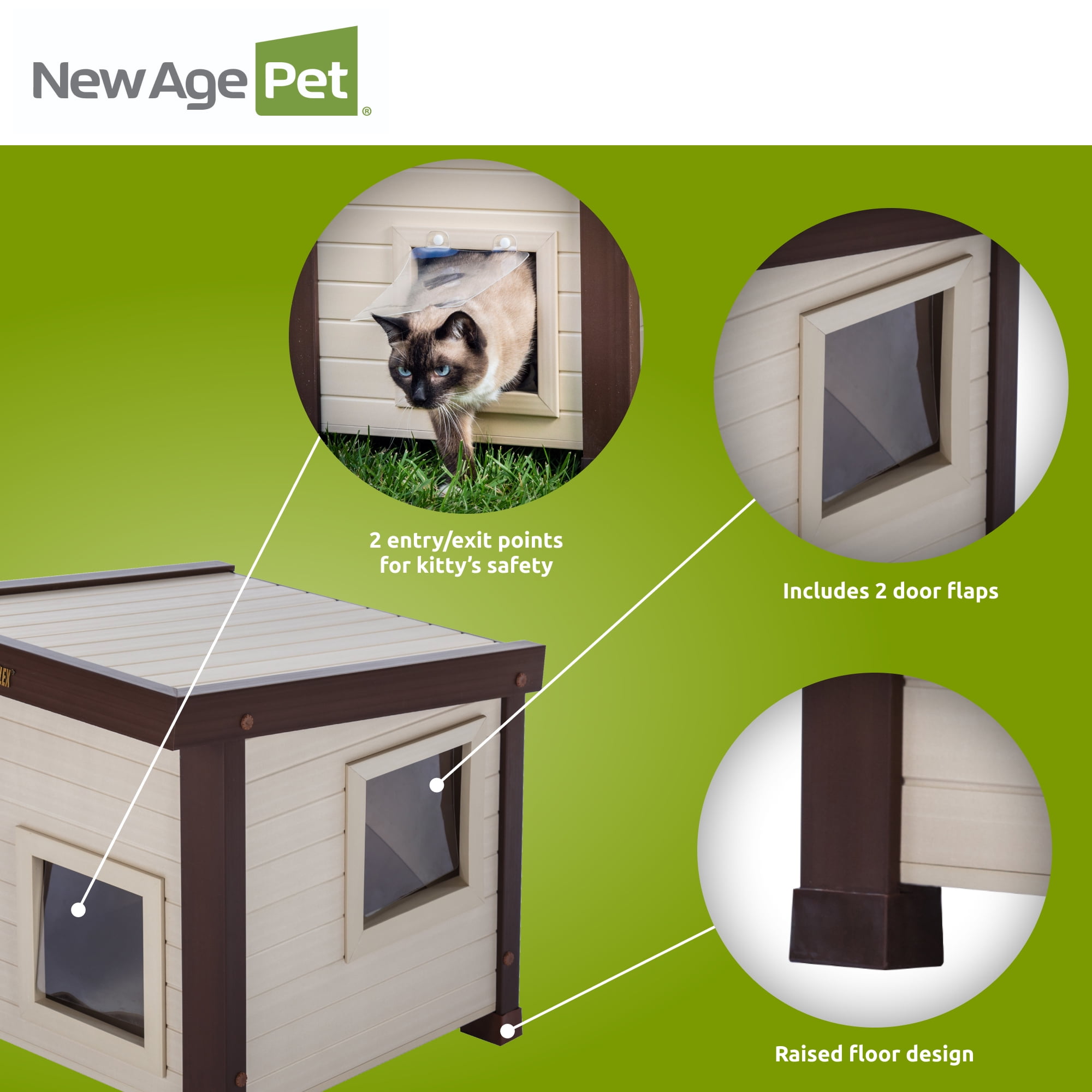 New Age Pet ECOFLEX Albany Outdoor Cat House, Weather-resistant, Dual Door Flaps