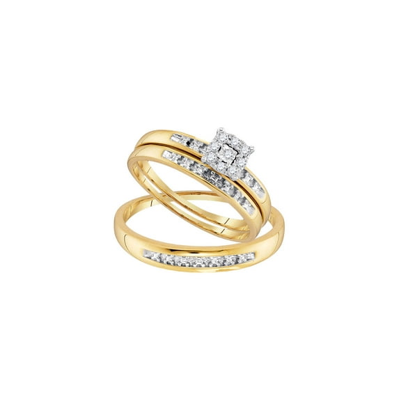 FB Jewels 10kt Yellow Gold His Hers Round Diamond Cluster Matching Bridal Wedding Ring Band Set 1/10 Cttw