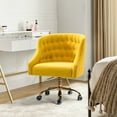 thumbnail image 3 of Modern Desk Task Chair Swivel Rolling Velvet with Gold Legs Makeup Vanity Chair Yellow, 3 of 8