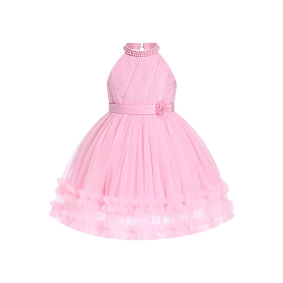 IBTOM CASTLE Pageant Dresses for Toddler Girls Halter Glitters Tulle Dress Princess Formal Birthday Party Wedding Flower Girl Dress Pink