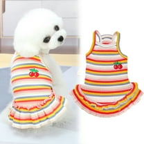 Cute Dog Dress for Small Dogs Girl Birthday Puppy Clothes Spring Summer Dog Outfits Rainbow Colorful Striped Cherry Princess Pet Tutu Skirt Doggie Cat Chihuahua Yorkies Dresses