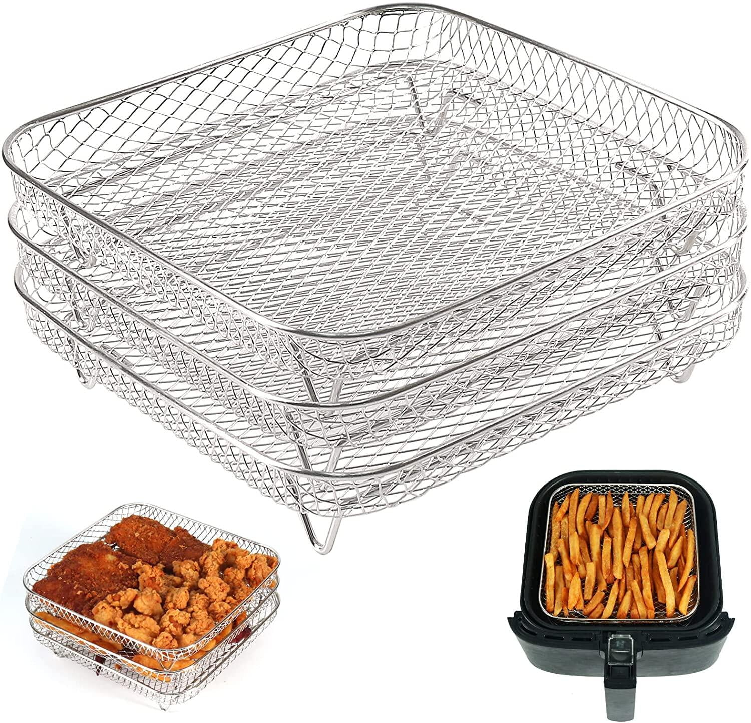 Oyajia 3 Pack Square Air Fryer Baskets, 8 in Stackable Stainless Steel
