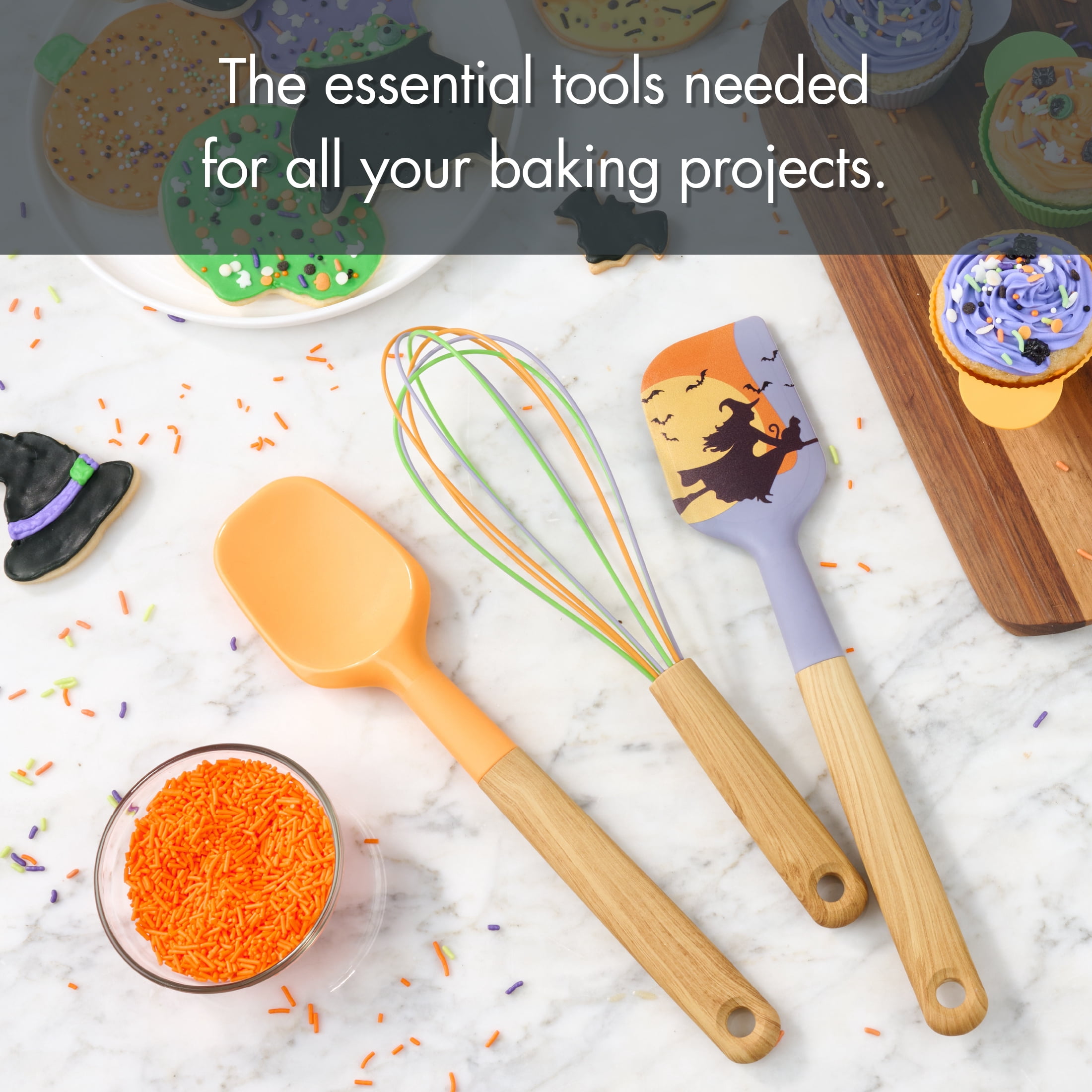 Way To Celebrate Halloween 3-Piece Baking Tool Set, Orange, Green, Purple