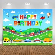 Transportation Birthday Backdrop for Boys Kids Birthday Party Decorations Train Planes Car Vehicle Birthday Decorations Photography Background Banner Photo Booth Props