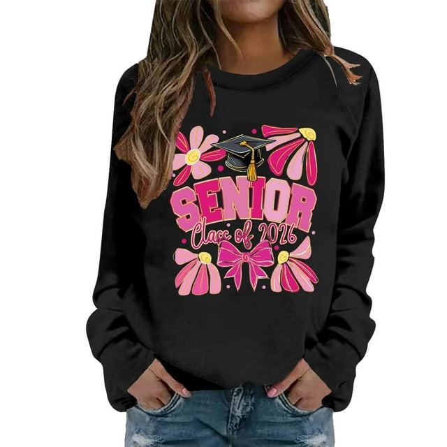 HUITKMM Womens Hoodie Women's Pullover Hoodie Letter Print Round Neck Top for Winter & Winter 2419 S