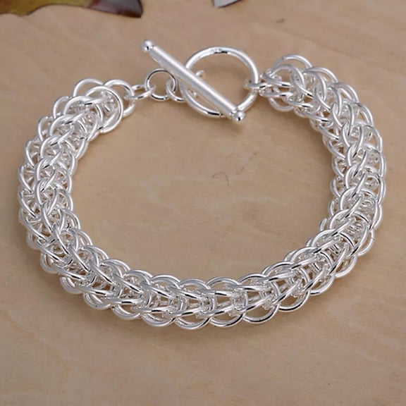 Women's Unisex 925 Sterling Silver Bracelet 7.5 Inches 10MM Toggle L56