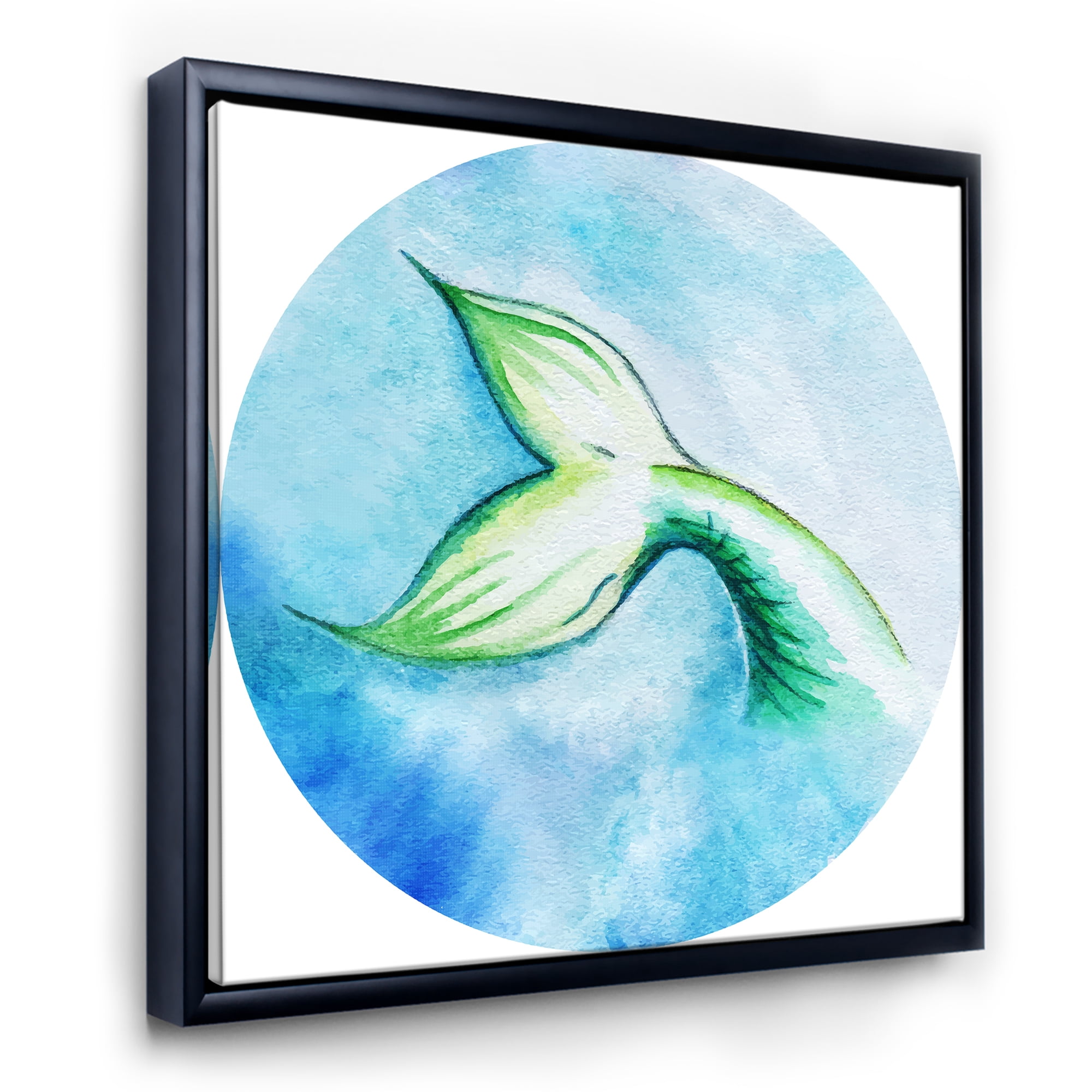 Designart 'Mermaid Green Fish Tail' Nautical & Coastal Framed Canvas Wall Art Print