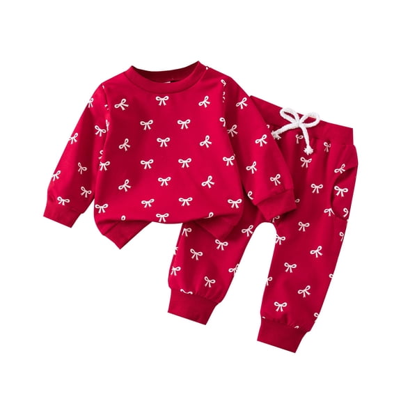 NAISIBABY Toddler Girls Sets, Bowknot Graphic Pullover Sweatshirt and Tapered Pants Cute Outfit 2-Piece Wine 3T