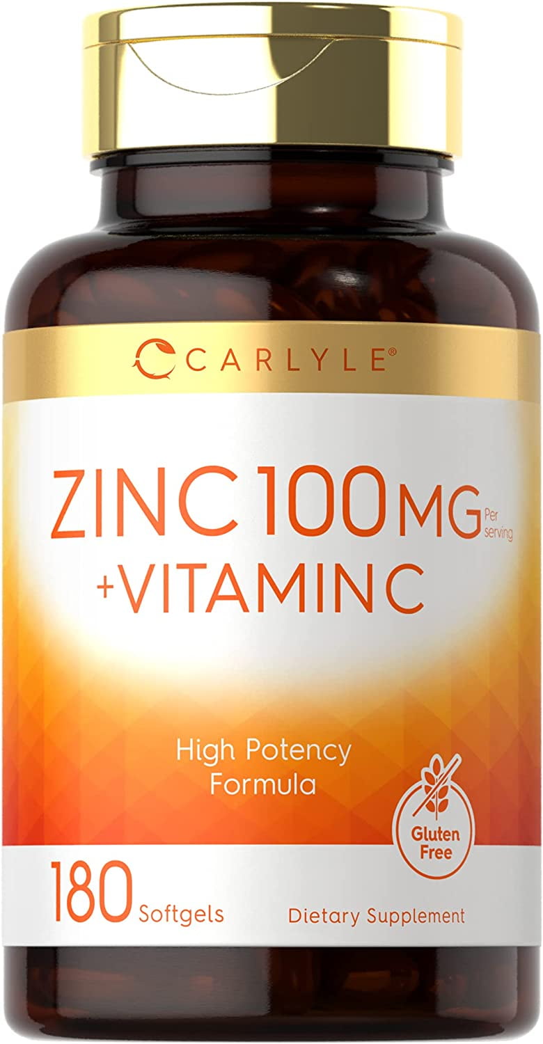 Zinc 100 mg with Vitamin C 180 Softgels NonGMO, Gluten Free
