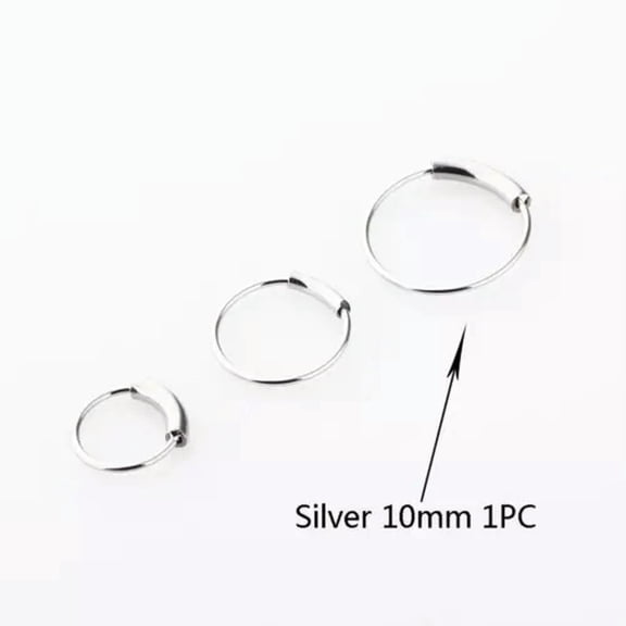HOOUN 1pc Cartilage Tragus Septum Nose Hoop Ring Stainless steel Body Piercing Jewelry-silver 10mm