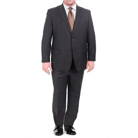 Mens Mazara Portly Fit Solid Charcoal Gray Two Button Wool Suit