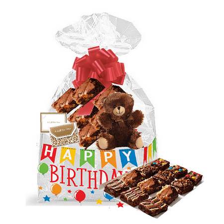 Happy Birthday Gourmet Food Gift Basket Chocolate Brownie Variety Gift Pack Box (Individually Wrapped) (Best Way To Wrap A Gift Basket)