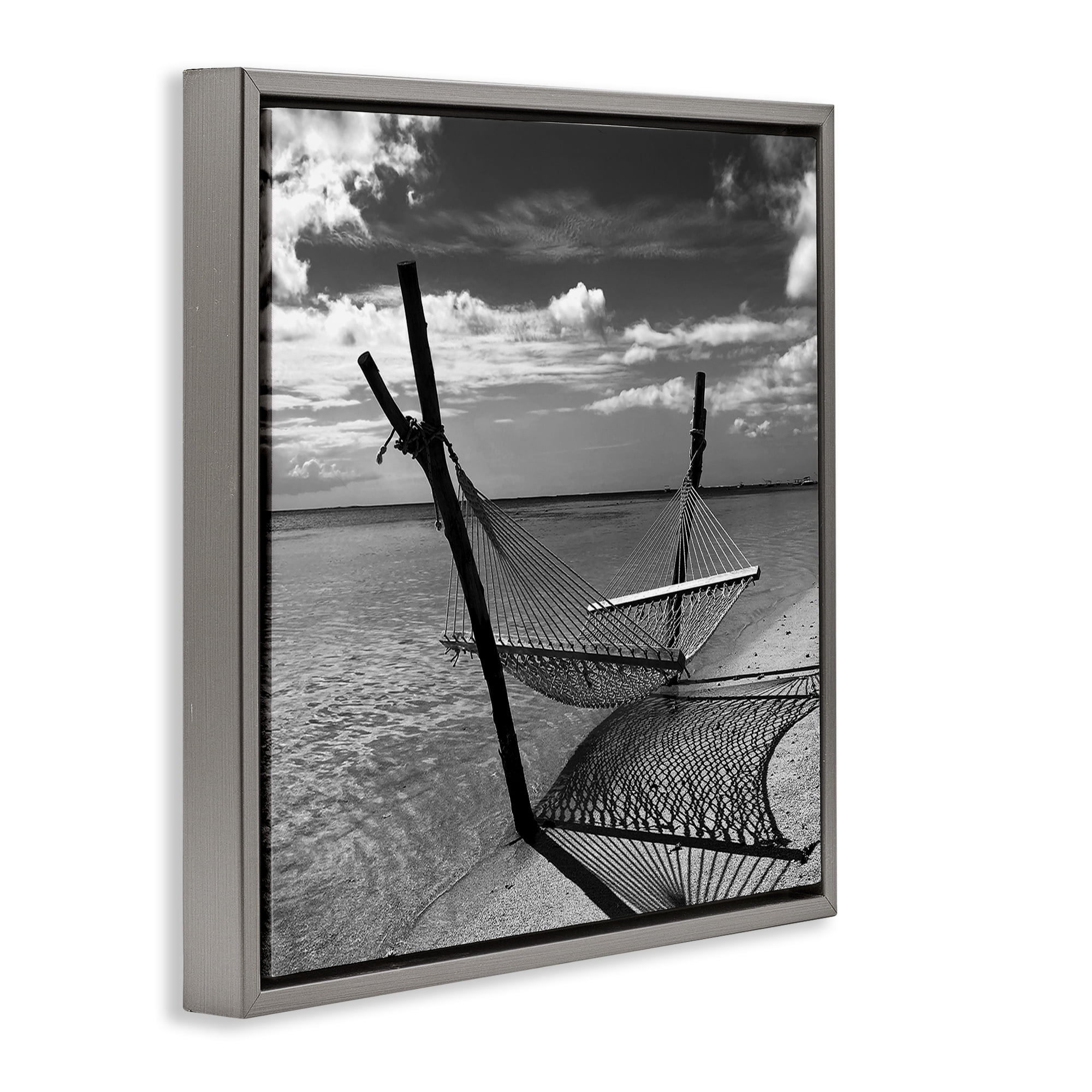Stupell Industries Windward Beach Hammock Coastal Photography Gray Floater Framed Canvas Art Print Wall Art, 18 x 18