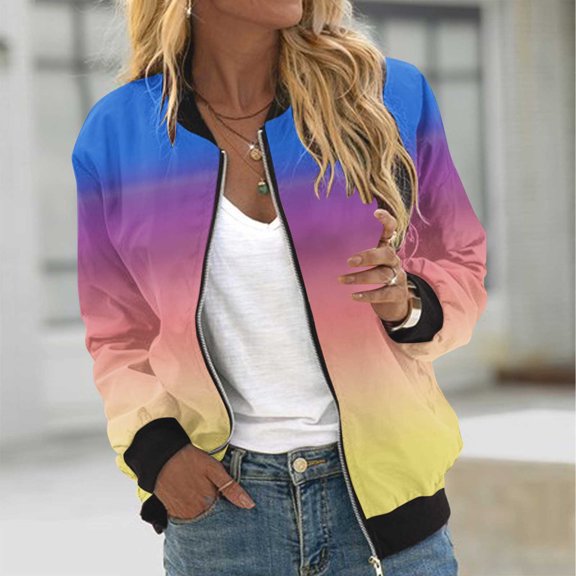 AOOCHASLIY Women Coat Clearance Women Long Sleeve Temperament Fashion Stand Collar with Pocket Zipper Jacket Printed Casual Coat