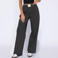 thumbnail image 2 of AherBiu Fall Casual Pants for Women Striped Elastic High Waisted Straight Leg Loose Trousers, 2 of 7
