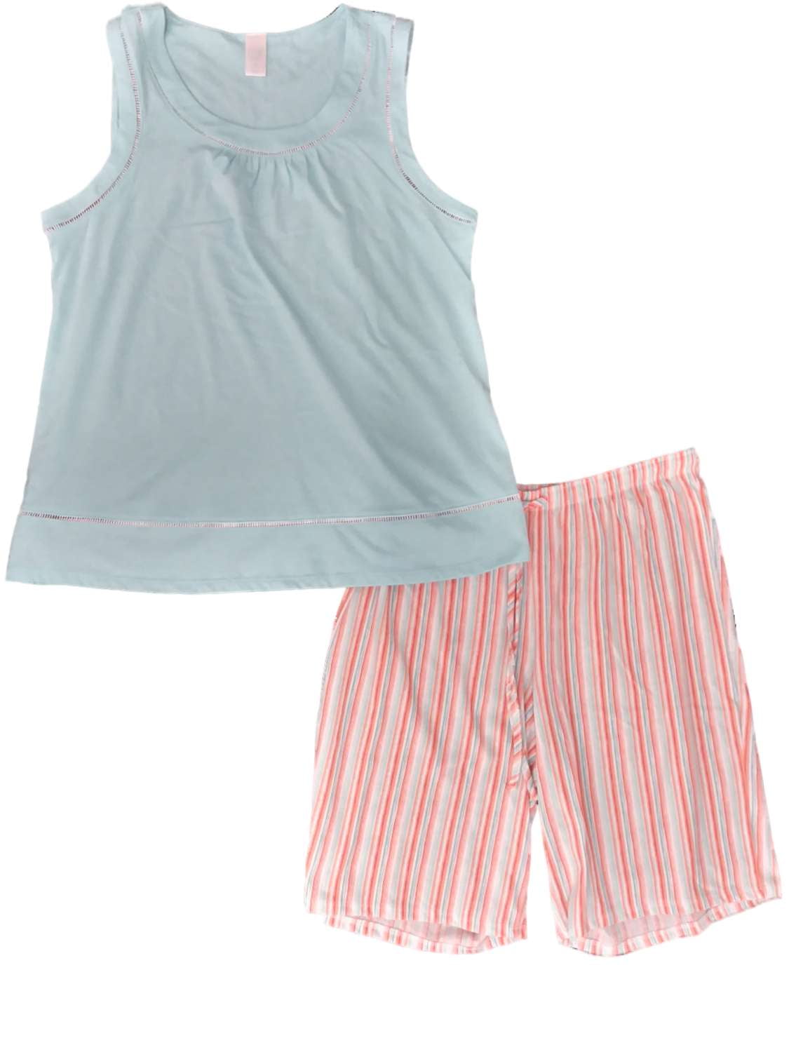 Adonna Womens Blue Orange Turquoise Striped Tank & Shorts Sleep Set