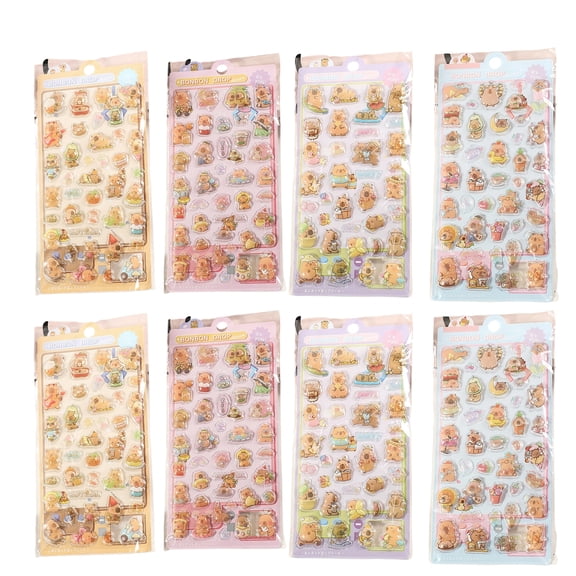 8PCS Cartoon Capybara Stickers for Temporary Wall Decoration Easy to Remove Embossed Sticker for Luggage Book Decors