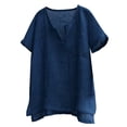 thumbnail image 2 of Pxiakgy mens t shirt Mens 2022 Casual Summer Plain Short Sleeve Cotton Linen T Shirts Stand Collar Button V Neck Beach Shirts Men T Shirts Dark blue + 3XL, 2 of 6