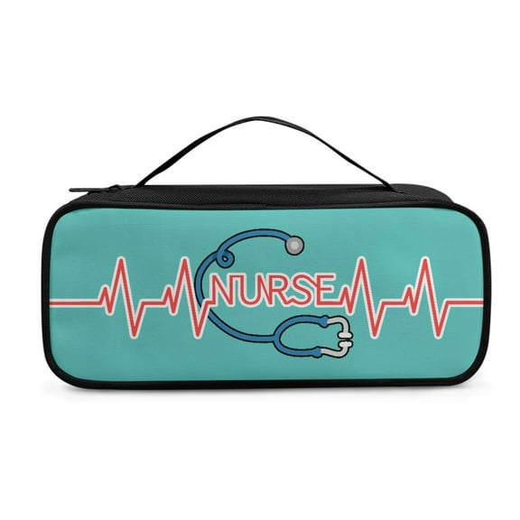 COEQINE Medical Print Green Stethoscope Storage Bag Nurse Pouch with Stethoscope Holder Small Storage Zipper Bags for Traveling Carrying Case for Stethoscopes for Hospital Use